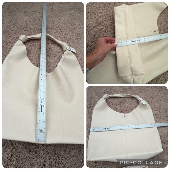 NWT new Anthropologie the love knit slouchy bag faux leather cream white + pouch - Picture 13 of 14